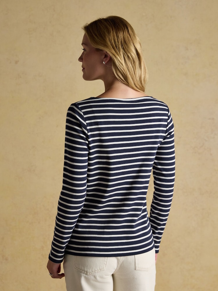 Festive Harbour Dog Navy/Cream Boat Neck Breton Top - Image 2 of 8