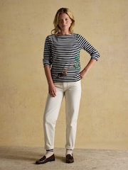 Festive Harbour Dog Navy/Cream Boat Neck Breton Top - Image 4 of 8