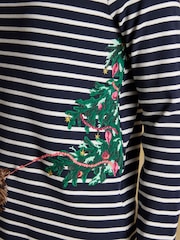 Festive Harbour Dog Navy/Cream Boat Neck Breton Top - Image 7 of 8