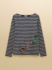 Festive Harbour Dog Navy/Cream Boat Neck Breton Top - Image 8 of 8