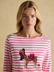 Joules Festive Harbour Alpaca Cream/Pink Boat Neck Breton Top - Image 4 of 7