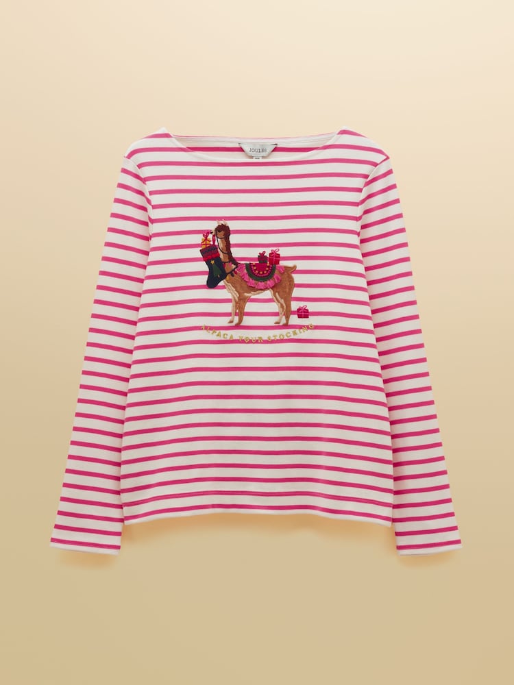 Joules Festive Harbour Alpaca Cream/Pink Boat Neck Breton Top - Image 7 of 7