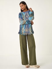 Roman Blue Jacquard Tassel Trim Knit Jumper - Image 2 of 4