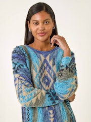 Roman Blue Jacquard Tassel Trim Knit Jumper - Image 4 of 4