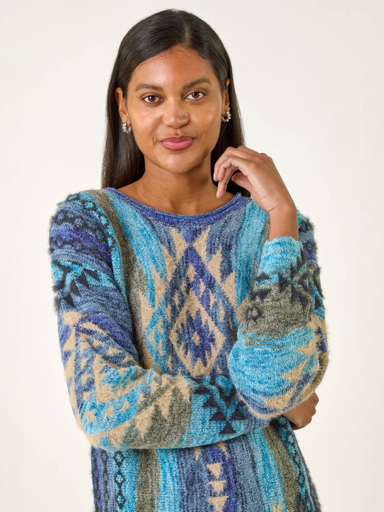 Roman Blue Jacquard Tassel Trim Knit Jumper - Image 4 of 4 Roman Blue Jacquard Tassel Trim Knit Jumper - Image 4 of 4