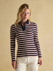 Joules Fairfield Navy/Red Ribbed Long Sleeve Striped Polo Shirt - Image 1 of 7