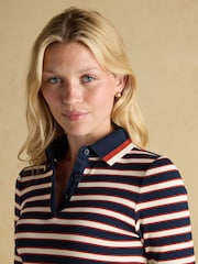 Joules Fairfield Navy/Red Ribbed Long Sleeve Striped Polo Shirt - Image 3 of 7