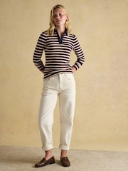 Joules Fairfield Navy/Red Ribbed Long Sleeve Striped Polo Shirt - Image 4 of 7