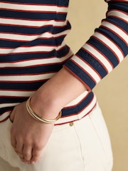 Joules Fairfield Navy/Red Ribbed Long Sleeve Striped Polo Shirt - Image 5 of 7