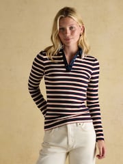 Joules Fairfield Navy/Red Ribbed Long Sleeve Striped Polo Shirt - Image 6 of 7