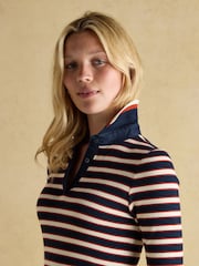 Joules Fairfield Navy/Red Ribbed Long Sleeve Striped Polo Shirt - Image 7 of 7