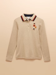 Neutrale Farbe - Joules Fairfield Ribbed Long Sleeve Polo Shirt - Bild 12 von 12