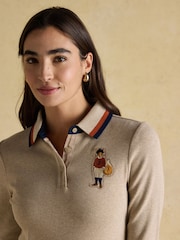 Joules Fairfield Neutral Ribbed Long Sleeve Striped Polo Shirt - Image 4 of 9