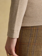 Joules Fairfield Neutral Ribbed Long Sleeve Striped Polo Shirt - Image 7 of 9