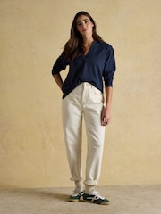 Joules Tallie Navy Combed Cotton Slub Collared Top - Image 3 of 9