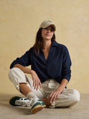 Joules Tallie Navy Combed Cotton Slub Collared Top - Image 5 of 9