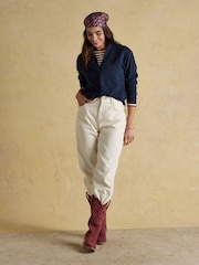 Joules Tallie Navy Combed Cotton Slub Collared Top - Image 7 of 9