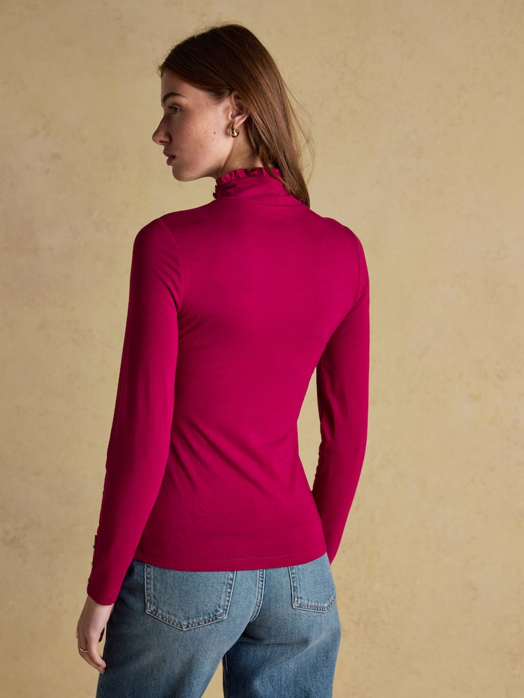 Amy Red Long Sleeve High Neck Jersey Top - Image 2 of 6 Amy Red Long Sleeve High Neck Jersey Top - Image 2 of 6