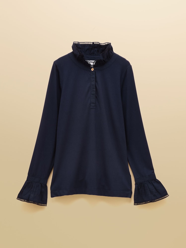 Joules Kate Navy Long Sleeve Frilled Neck Top - Image 7 of 7 Joules Kate Navy Long Sleeve Frilled Neck Top - Image 7 of 7