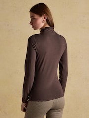 Amy Chocolate Brown Long Sleeve High Neck Jersey Top - Image 2 of 7