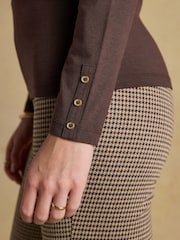 Amy Chocolate Brown Long Sleeve High Neck Jersey Top - Image 5 of 7