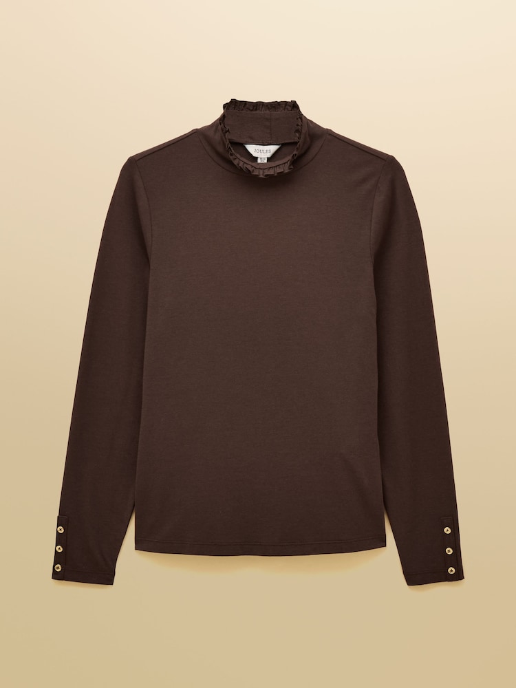 Amy Chocolate Brown Long Sleeve High Neck Jersey Top - Image 7 of 7 Amy Chocolate Brown Long Sleeve High Neck Jersey Top - Image 7 of 7