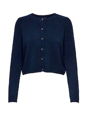 JDY Blue Knitted Button Down Short Cardigan - Image 3 of 4