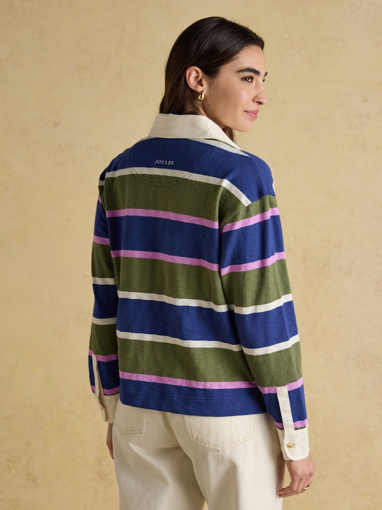 Joules Lara Blue & Green Stripe Boxy Fit Rugby Shirt - Image 2 of 9 Joules Lara Blue & Green Stripe Boxy Fit Rugby Shirt - Image 2 of 9