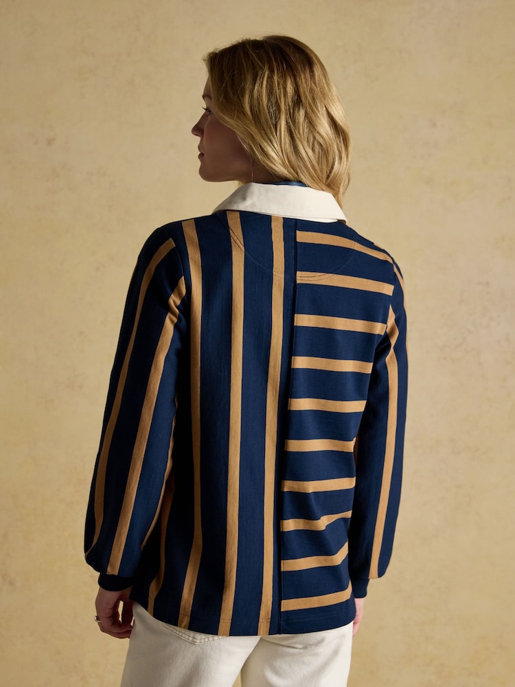 Joules Navy Tan Stripe Cotton Rugby Shirt - Image 1 of 8 Joules Navy Tan Stripe Cotton Rugby Shirt - Image 1 of 8