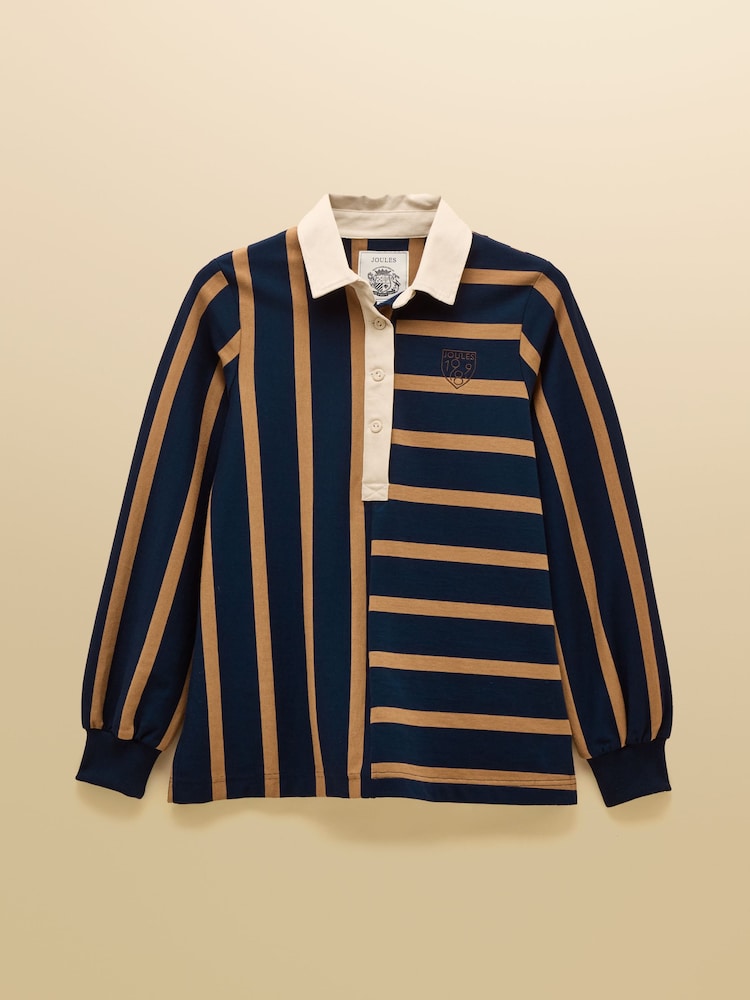 Joules Navy Tan Stripe Cotton Rugby Shirt - Image 8 of 8 Joules Navy Tan Stripe Cotton Rugby Shirt - Image 8 of 8