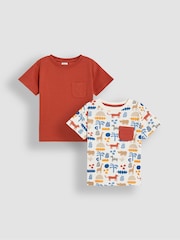 JoJo Maman Bébé Ecru Safari 2-Pack Printed & Plain T-Shirts - Image 1 of 8