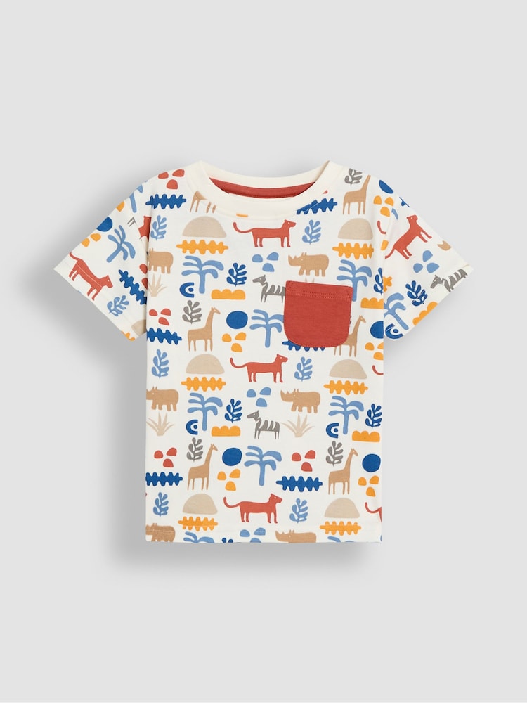 JoJo Maman Bébé Ecru Safari 2-Pack Printed & Plain T-Shirts - Image 2 of 8