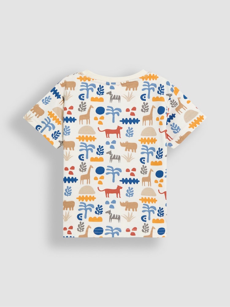 JoJo Maman Bébé Ecru Safari 2-Pack Printed & Plain T-Shirts - Image 3 of 8