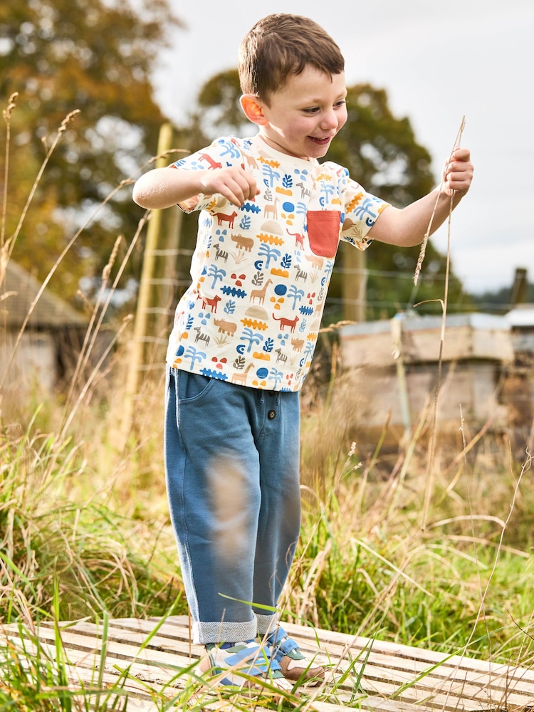 JoJo Maman Bébé Ecru Safari 2-Pack Printed & Plain T-Shirts - Image 6 of 8