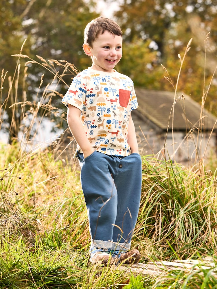 JoJo Maman Bébé Ecru Safari 2-Pack Printed & Plain T-Shirts - Image 8 of 8