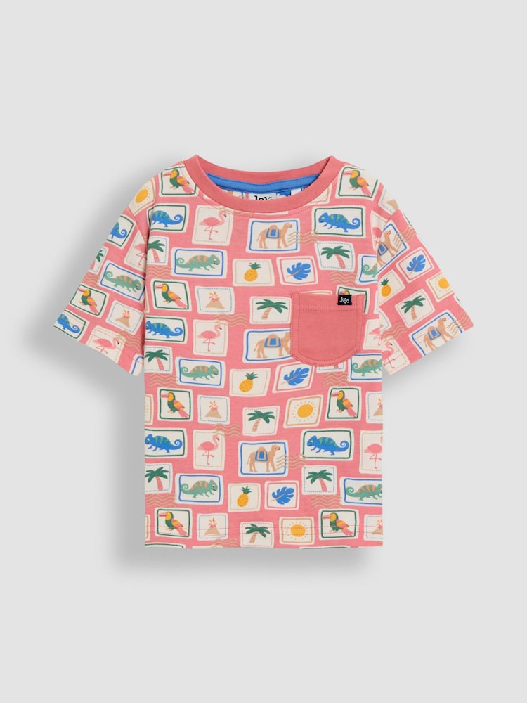 JoJo Maman Bébé Pink Tropical Postcard 2-Pack Printed & Plain T-Shirts - Image 2 of 5