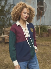 Joules Claremont Multi Harlequin Lace Up Rugby Shirt - Image 1 of 10