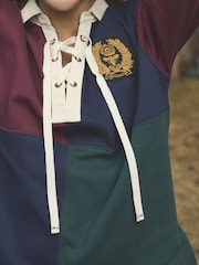 Joules Claremont Multi Harlequin Lace Up Rugby Shirt - Image 3 of 10