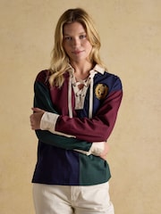 Joules Claremont Multi Harlequin Lace Up Rugby Shirt - Image 4 of 10