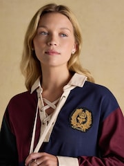 Joules Claremont Multi Harlequin Lace Up Rugby Shirt - Image 6 of 10