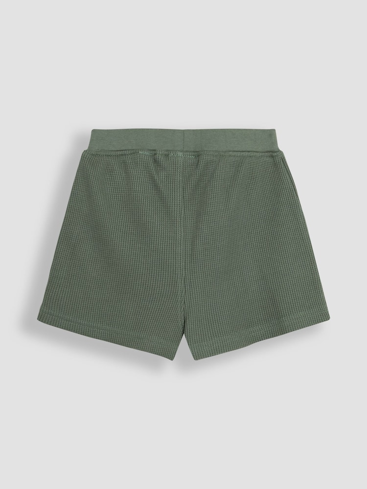JoJo Maman Bébé Khaki Green Dino Embroidered Textured Shorts - Image 2 of 3