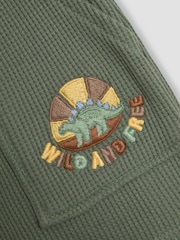 JoJo Maman Bébé Khaki Green Dino Embroidered Textured Shorts - Image 3 of 3