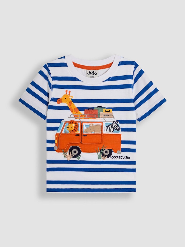 JoJo Maman Bébé Ecru Safari Stripe Appliqué T-Shirt - Image 1 of 3