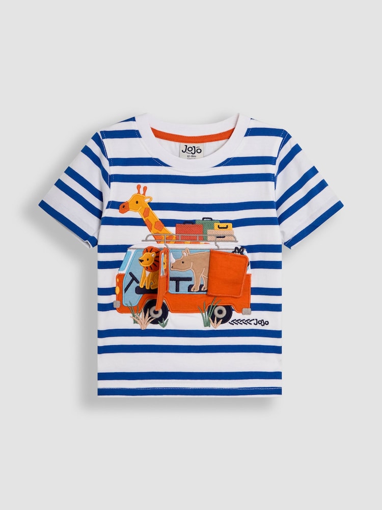 JoJo Maman Bébé Ecru Safari Stripe Appliqué T-Shirt - Image 2 of 3