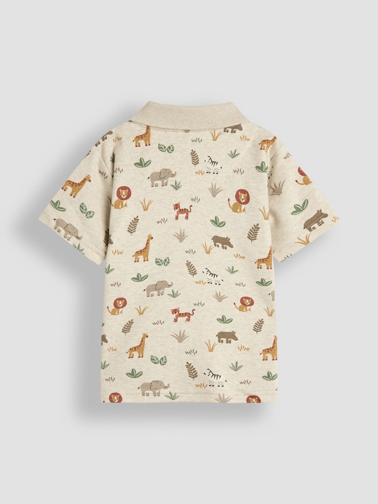 JoJo Maman Bébé Natural Safari Printed Polo Shirt - Image 2 of 3