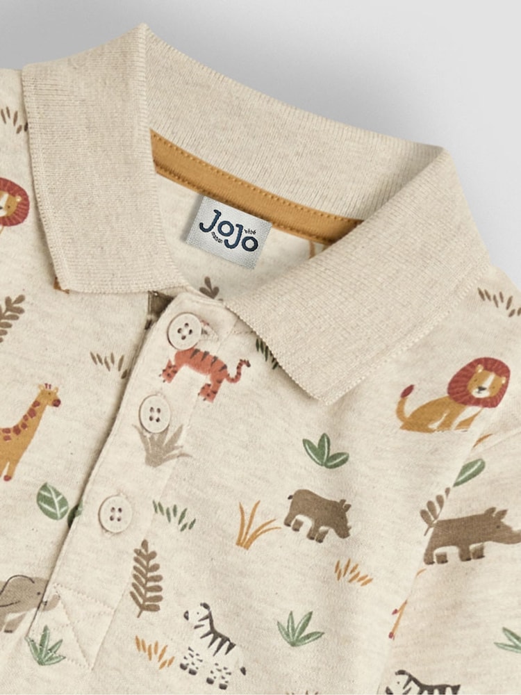 JoJo Maman Bébé Natural Safari Printed Polo Shirt - Image 3 of 3