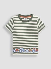 JoJo Maman Bébé Khaki Tractor Appliqué Border T-Shirt - Image 1 of 3