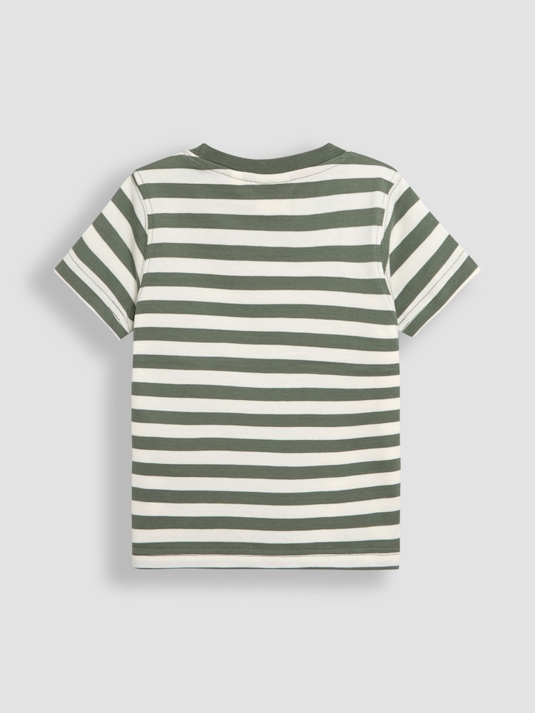 JoJo Maman Bébé Khaki Tractor Appliqué Border T-Shirt - Image 2 of 3