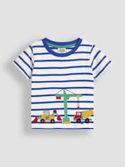 JoJo Maman Bébé White Construction Vehicle Appliqué Border T-Shirt - Image 1 of 3