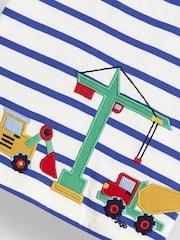 JoJo Maman Bébé White Construction Vehicle Appliqué Border T-Shirt - Image 2 of 3